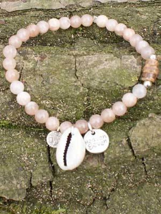 Heaven Eleven - dames armband - Kralenarmband van Sunstone met schelp