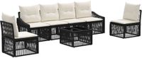 vidaXL Tuinbank - Set - 6 zitplekken - Zwart - Polyrattan