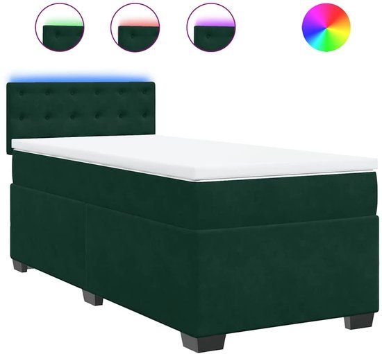 vidaXL Boxspring met matras fluweel donkergroen 90x190 cm