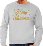 Bellatio Decorations Bol Foute Kersttrui - sweater - Merry Christmas - goud / glitter - grijs - heren - kerstkleding / kerst outfit M