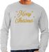 Bellatio Decorations Bol Foute Kersttrui - sweater - Merry Christmas - goud / glitter - grijs - heren - kerstkleding / kerst outfit M