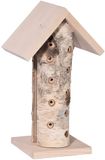 Groot design lieveheersbeestje van hout, berkenhouten stam en beukenhouten dak en bodem, lieveheersbeestjeshotel 19,5 x 14 x 34 cm