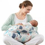 SHANNA Voedingskussen - Multifunctioneel voedingskussen, ergonomische vorm, overtrek van 100% katoen, afneembaar overtrek, moederschapskussen om borstvoeding te geven, wasbaar (oceaan)