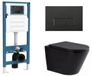 QeramiQ Dely Toiletset - inbouwreservoir Qeramiq Flush - 35mm zitting - kunststof mat zwarte bedieningsplaat - rechthoekige knoppen - mat zwart