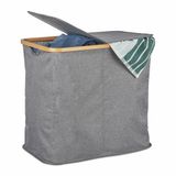Relaxdays Panier à linge double - Bambou - Tissu - 2 compartiments - 74 L - Portable - Salle de bain