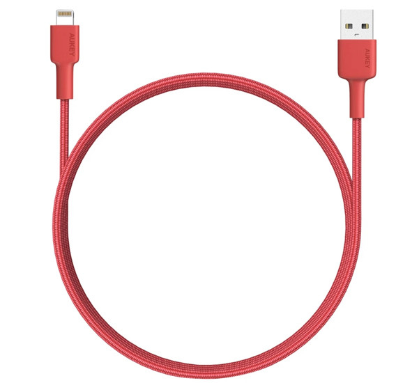 Aukey USB-A naar MFI-lightning kabel 1.2m rood