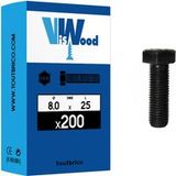 Viswood Vis à métaux tête hexagonale classe 10.9 - acier brut vis tête hexagonale classe 10.9 m8 x 25 mm - brut tête hexagonale (h) 25 mm vis din 933 nf e 251