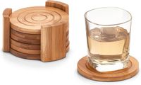 Zeller Onderzetters - 2x set van 6 onderzetters met houder - bamboe hout - 12,5 x 7 cm - glazenonderzetters