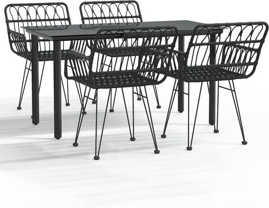 vidaXL 5-delige Tuinset poly rattan zwart