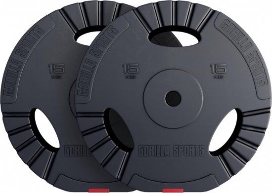 Gorilla Sports Halterschijven Set - 2 x 15 kg - Gripper Kunststof - 30 mm - Zwart