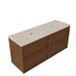 Saniclass Ensemble de meubles de salle de bain avec cadre en bois - 140x45x63cm - Plateau en pierre naturelle Travertin - sans trou de robinetterie - 4 tiroirs - noyer brillant pur