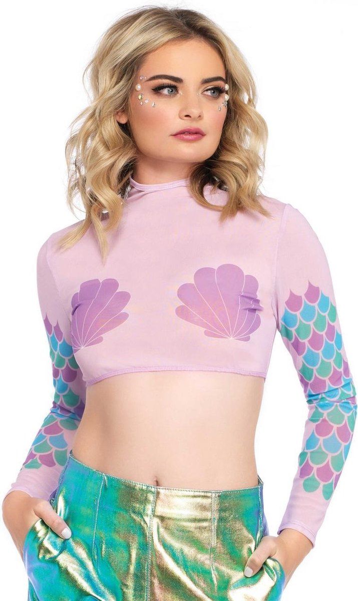 Leg Avenue Crop top - Mermaid Mesh Roze/Multicolours - M - Polyester