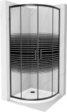 Mexen Rio douchecabine halfrond 90 x 90 cm, strepen zwart, zwart + douchebak plat, wit