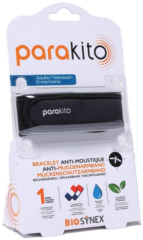 Para'kito Anti-Muggen Armband Zwart Hervulbaar Volwassenen