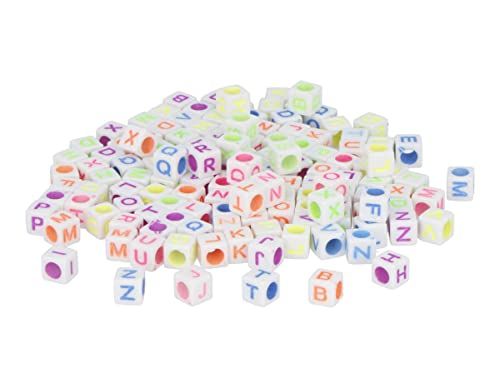 INNSPIRO Kunststof kralen, blokjes witte letters gesorteerd, 6 mm, 1000 stuks