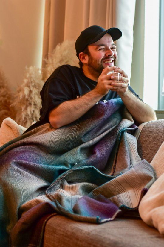 Yaro Blanket Multicolor White Grey Petrol Rainbow Wool - Eenpersoons - 150x200 cm