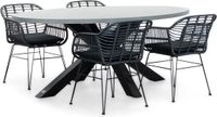 BUITEN living Stockholm/Napels dining tuinset 5-delig | betonlook + wicker | 200cm ovaal | 4 personen