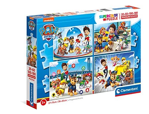 Clementoni 21412 Paw Patrol Puzzels voor kinderen - 20+60+100+180 stuks, leeftijd 3 jaar plus meerkleurig