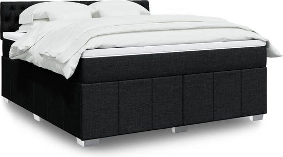vidaXL Boxspring met matras stof zwart 180x200 cm