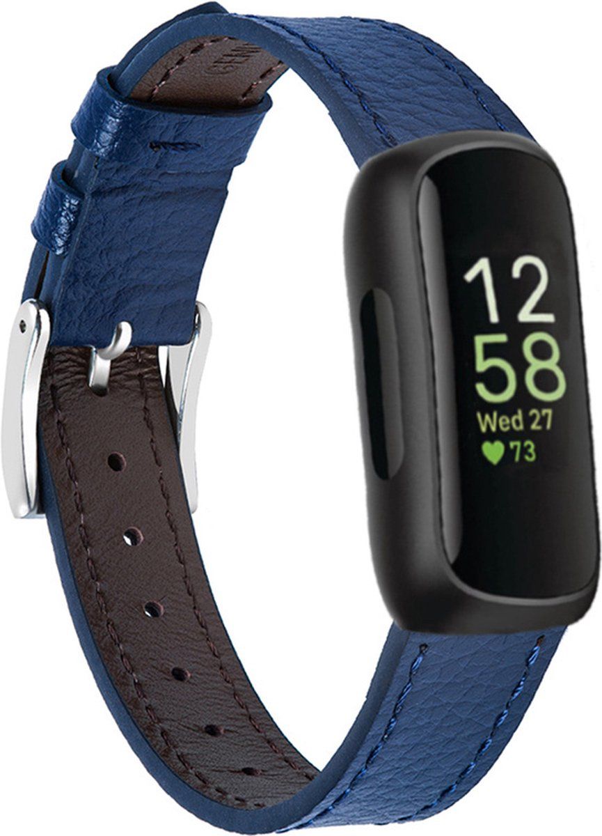 Strap-it 3 leren bandje - donkerblauw - Geschikt voor Fitbit Inspire / Fitbit Inspire HR / Fitbit Inspire 2