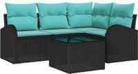vidaXL Tuinbank - Set - 5 - st - Zwart - en - Turkoois - poly - rattan