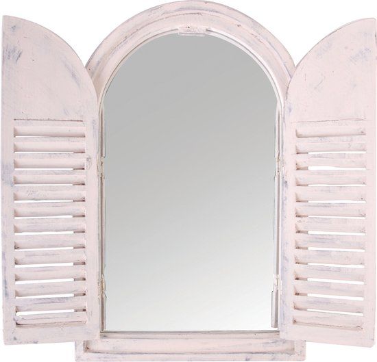 Esschert Design Spiegelkozijn met houten deurtjes - Rechthoek - Wit - 59 cm