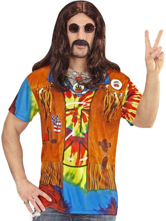 Widmann Hippie Kostuum T-Shirt Easy Rider Hippie Man Medium / Large Carnaval kostuum Verkleedkleding