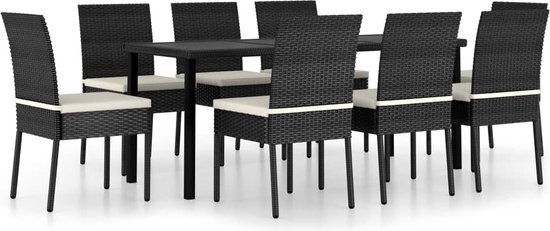 vidaXL 9-delige Tuinset poly rattan zwart