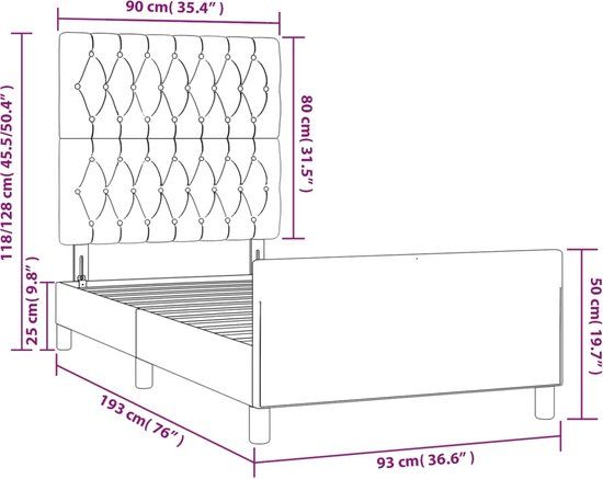 vidaXL Bedframe zonder matras 90x190 cm stof donkergrijs