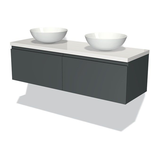 Maxaro Badkamermeubel Modulo Plato 140cm Donkergrijs 2 Lades Greeploos Hoogglans Wit Blad