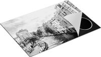 Chefcare Inductie Beschermer Huizen aan de Oudegracht in Utrecht - Zwart Wit - 75x50 cm