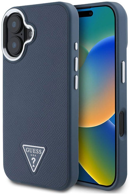 Guess Grained Triangle Case MagSafe voor de Apple iPhone 16 - Blue
