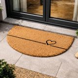 Voetmat kokos hart lijnen design halfrond – schoonloop 40 x 60 cm – deurmat binnen – antibacteriële kokosmat – natuurlijk materiaal