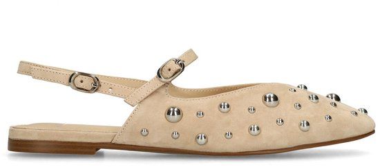 Manfield - Dames - Beige suède slingbacks met zilveren studs - Maat 36