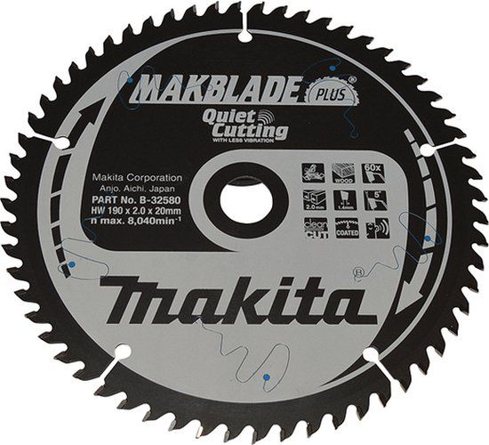 Makita MAKBLADE PLUS Zaagblad - 190x20 mm - 60T - B-32580