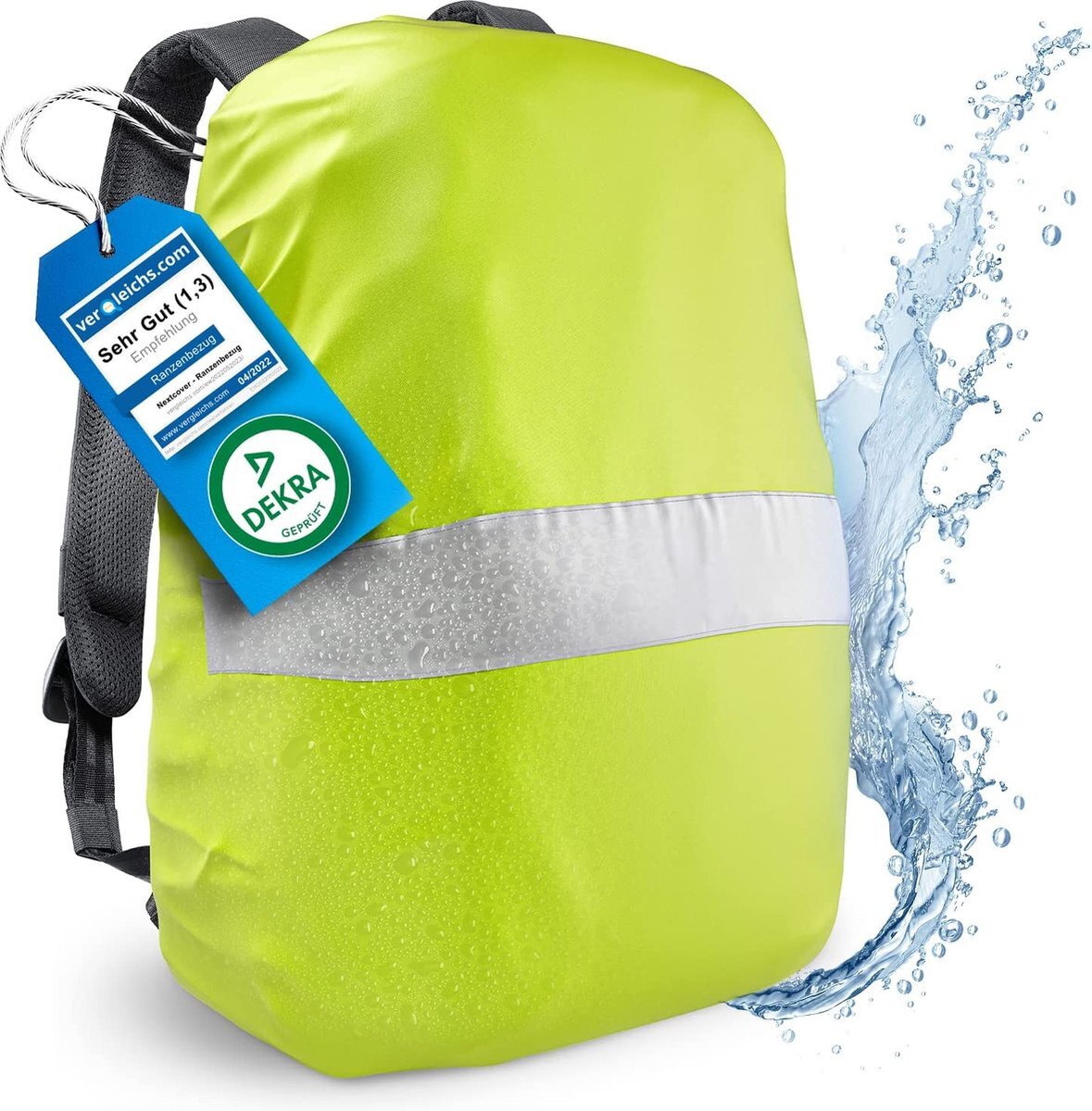Nextcover Nextcover® Universele regenhoes voor rugzak en schooltas, 100% waterdichte rugzak, regenbescherming voor effectieve bescherming tegen vocht, reflecterende rugzak, regenhoes