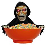 FIESTAS GUIRCA Skeletschaal met licht, geluid en beweging (24 x 23 cm) herbruikbare tafeldecoratie voor Halloween-feestjes en horrorfeesten, griezelige omgevingen, oranje