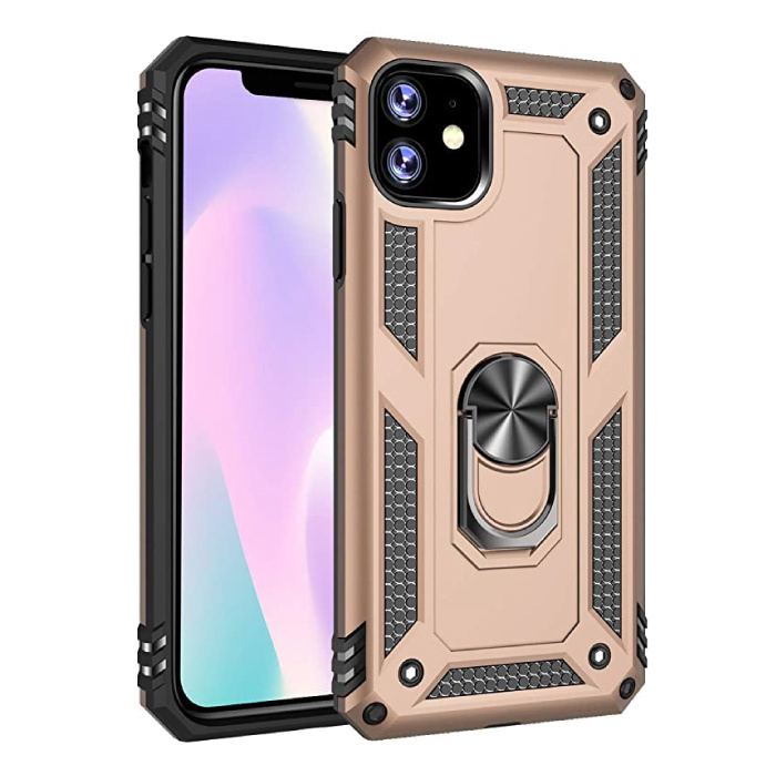 R-JUST iPhone 11 Pro Hoesje - Shockproof Case Cover Cas TPU Goud + Kickstand