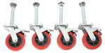 Roues robustes - Jeu de 4 - Capacité de charge : 500 kg - Roulettes pivotantes à 360° en polyuréthane rouge de 150 mm - Avec frein - Châssis en acier au carbone