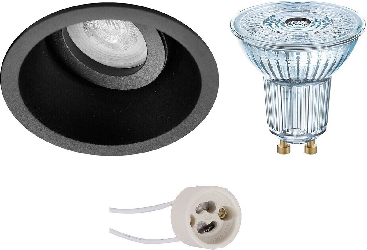 Qualu LED Spot Set - OSRAM Parathom PAR16 927 36D - Proma Zano Pro - GU10 Fitting - Dimbaar - Inbouw Rond - Mat Zwart - 5.5W - Warm Wit 2700K - Kantelbaar - Ø93mm