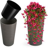Merkloos KADAX Elegante bloempot met uitneembare inzet en houtspaanders voor binnen en buiten (19 cm, grijs)