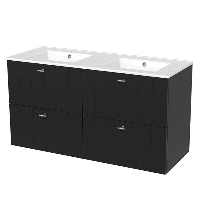 Maxaro Badkamermeubel 120cm Modulo Mat Zwart 4 lades Lamel Wastafel Keramiek