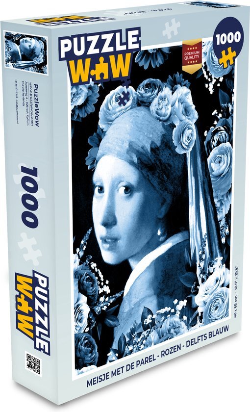 MuchoWow Puzzel Meisje met de parel - Rozen - Delfts blauw - Legpuzzel - Puzzel 1000 stukjes volwassenen