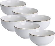 Excellent Houseware Koopman International Kommetje/serveer schaaltje - 6x - wit met gouden rand - D14 x 7 cm - porselein - ontbijt/hapjes - stapelbaar - Soepkommen