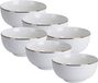 Excellent Houseware Koopman International Kommetje/serveer schaaltje - 6x - wit met gouden rand - D14 x 7 cm - porselein - ontbijt/hapjes - stapelbaar - Soepkommen