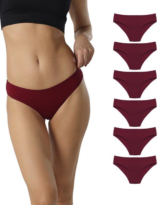 Dames Ondergoed - 6-pack Zachte Bikinislipjes - Bordeaux - Maat S
