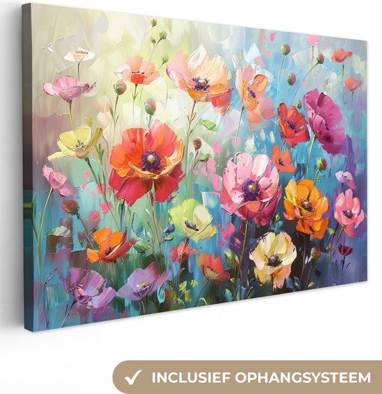 OneMillionCanvasses Canvas schilderij 180x120 cm - Bloemen - Waterverf - Zomer