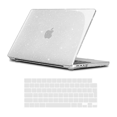 TECOOL Case Compatibel met MacBook Pro 14 2021 2022 A2442 M1 Pro/ Max, Plastic Hoes Cover Schaal Geval met EU Toetsenbordhoes voor MacBook Pro 14 Touch ID Liquid Retina - Glitter Helder