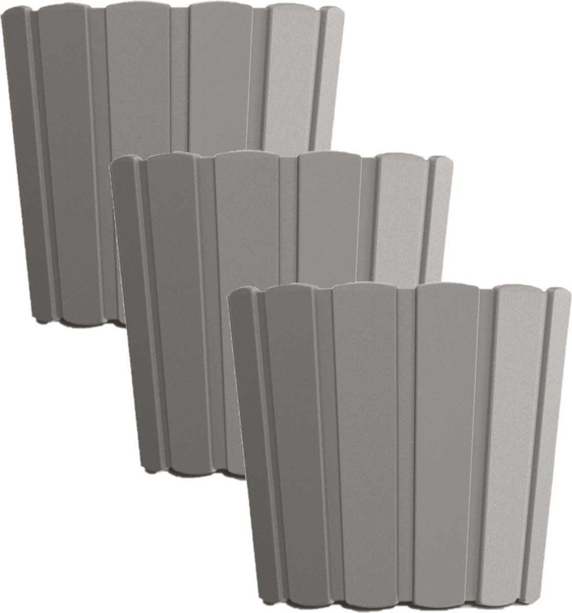 Prosperplast Set van 3 wood-look plantenpotten - Ø 16.5 cm - Steengrijs