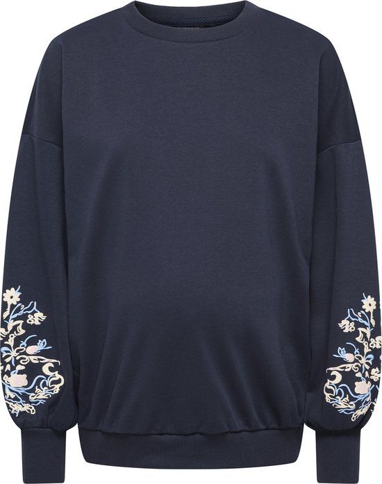 ONLY MATERNITY ONLY - OLMBROOKE L/S O-NECK FLOWER SWT - Dames - Sweaters - Zwart - Katoen/Polyester - Maat XXL